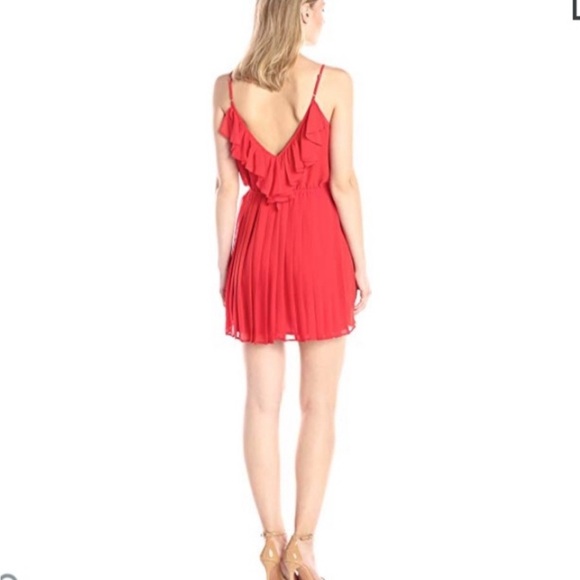 BCBG Ruffle V-Neck Red Chiffon Flowy Dress Romantic Date Night Cocktail S - Picture 2 of 10